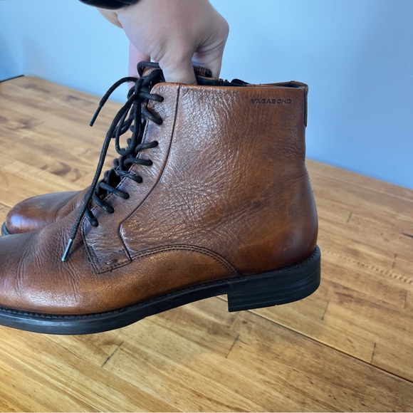 Vagabond Amina Brown Leather Side Zip Lace Up Ankle Boots Size 39 - Picture 6 of 10